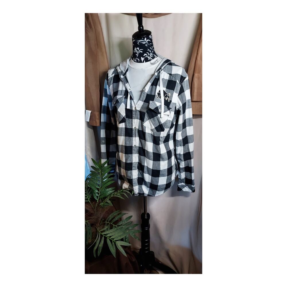 Columbia Men's Plaid Team Button Down Hoodie HU Bisons Size Med